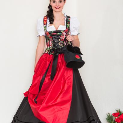 Mieder allover Print mit rot Seidenschürze